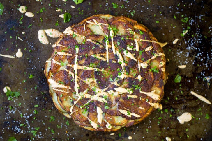 Rustic Potato Cake displayed attractively with garnishes