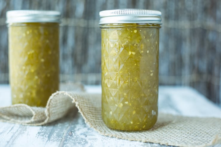 Green Tomato Jam in jars 