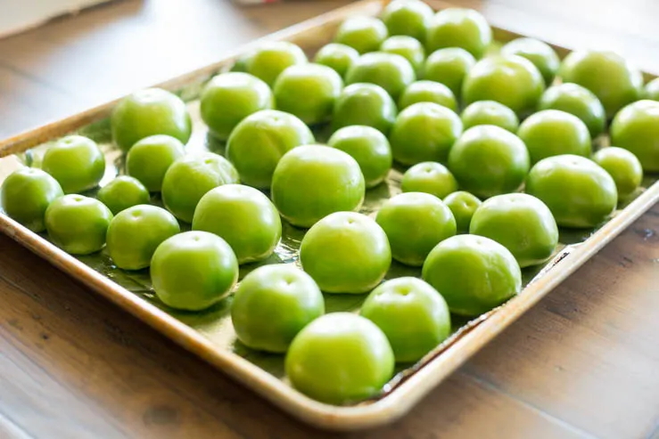 Green Tomatoes being prepared for jam