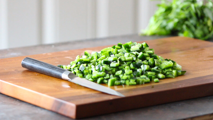 Diced Poblanos for the Beef Tortilla Soup