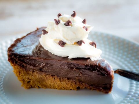 Mexican Chocolate Pie topped with coconut whipped cream