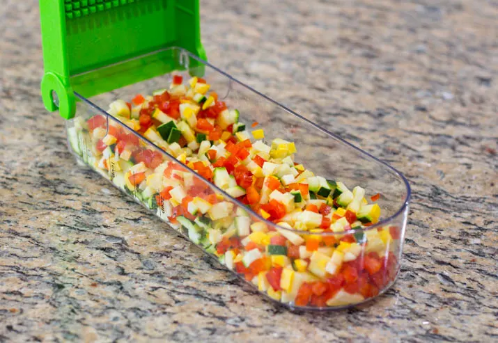 A vegetable chopper we use for perfect uniform pieces of vegetables.