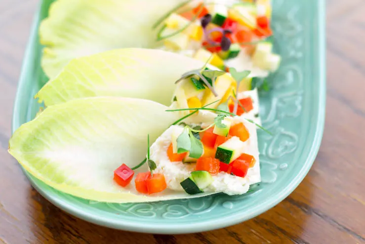 Spring Endive Bites With Boursin Cheese on a beautiful platter