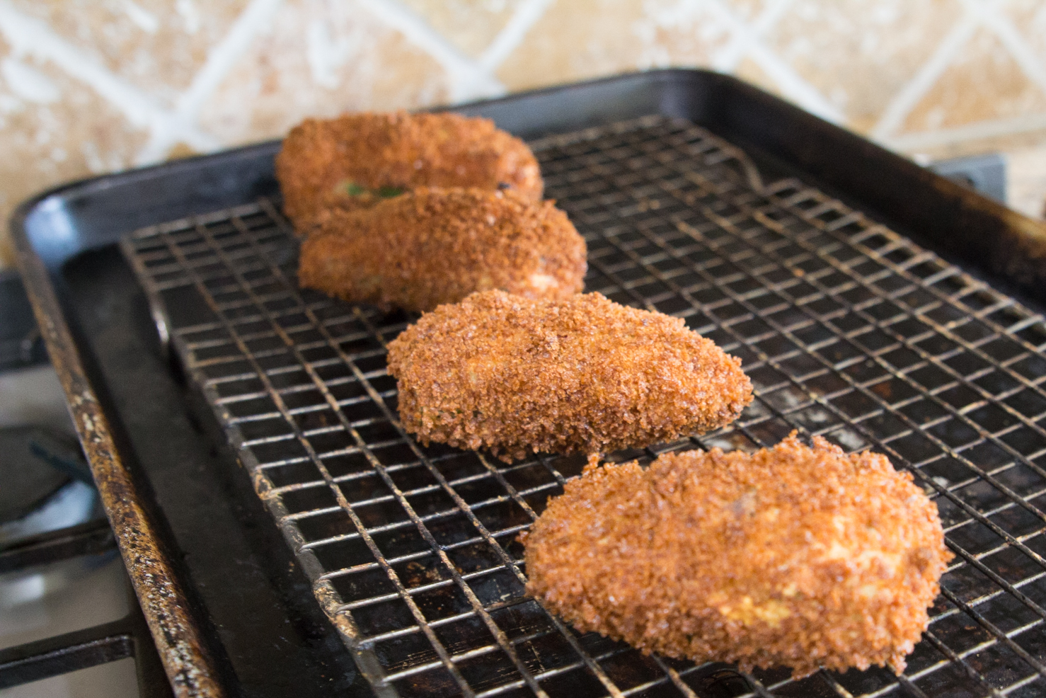 Fried and cooling shark eggs on a baking sheet