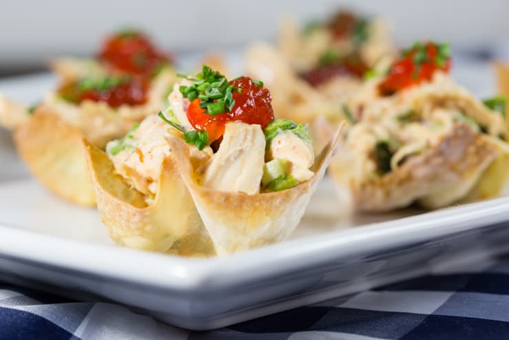 Red Pepper Jelly Chicken Salad Wonton Cups