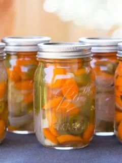 Jars of Texas Escabeche in the sunshine