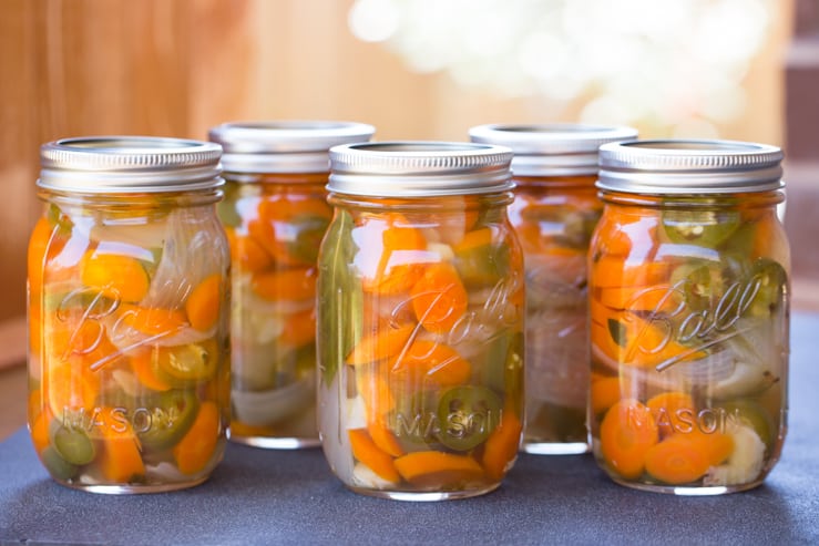 Jars of Texas Escabeche in the sunshine