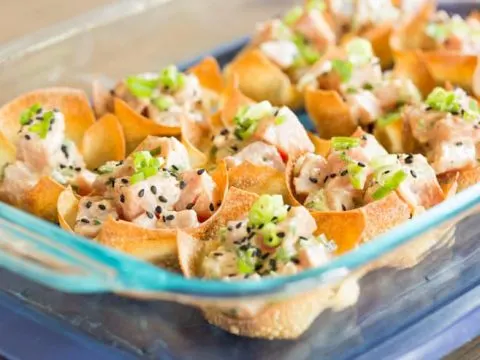 Jalapeno Poke in wonton cups for parties and get togethers