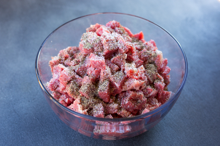 A bowl of brisket cubes