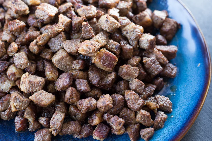 Brisket cubes, seared and brown 