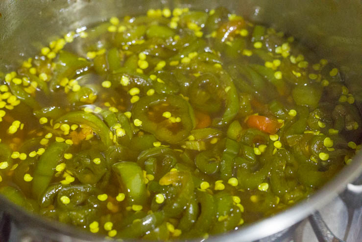 Cowboy candy now simmering on the stove top