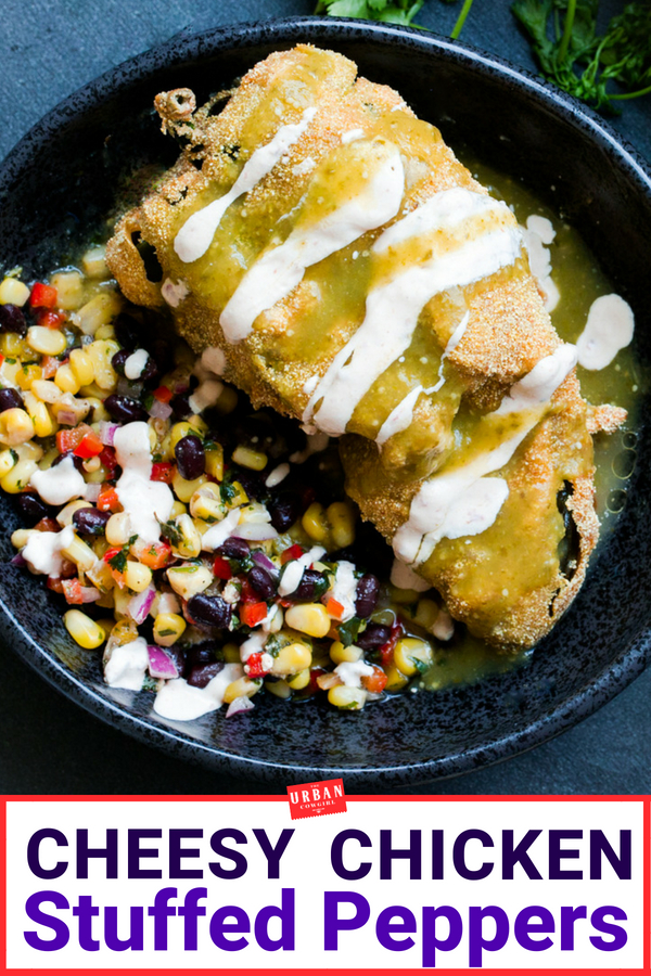 Cheesy Chicken Stuffed Peppers and corn