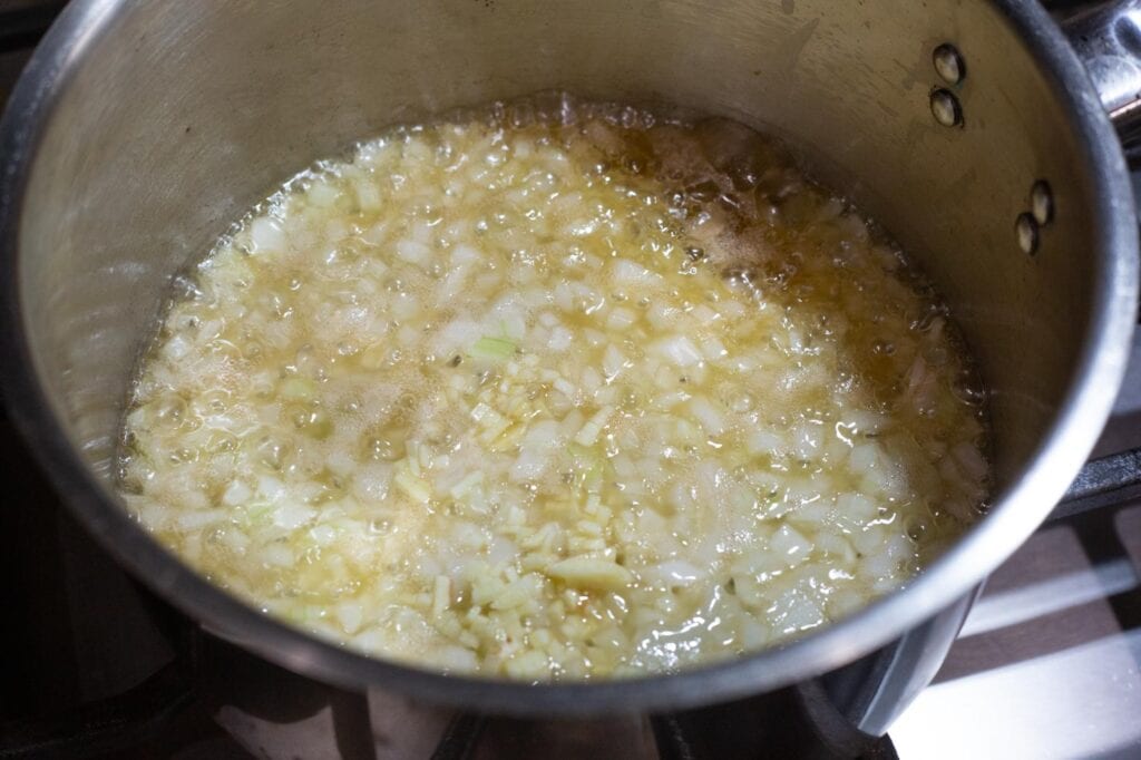 Onions sizzling in bacon fat