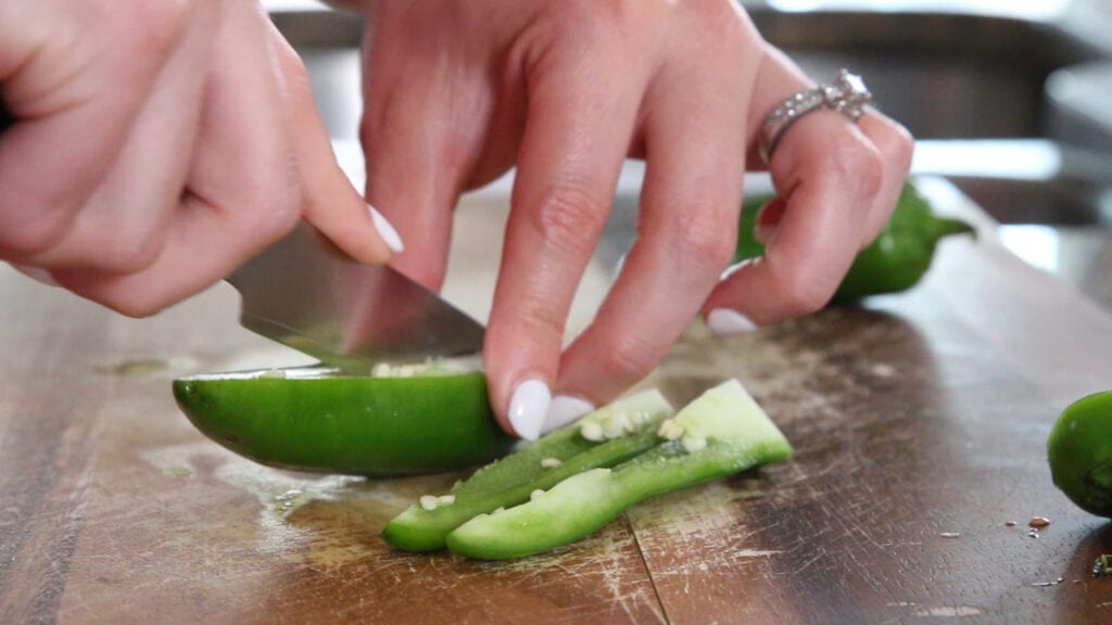 Brisket Queso Preperation - chopping jalapenos