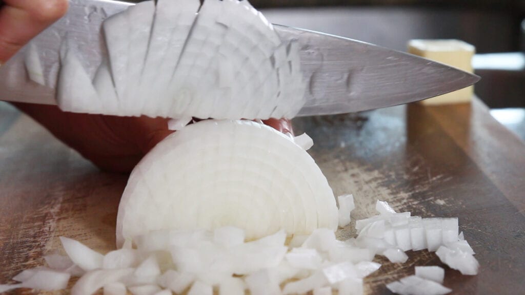 Texas style queso blanco - chopping onions