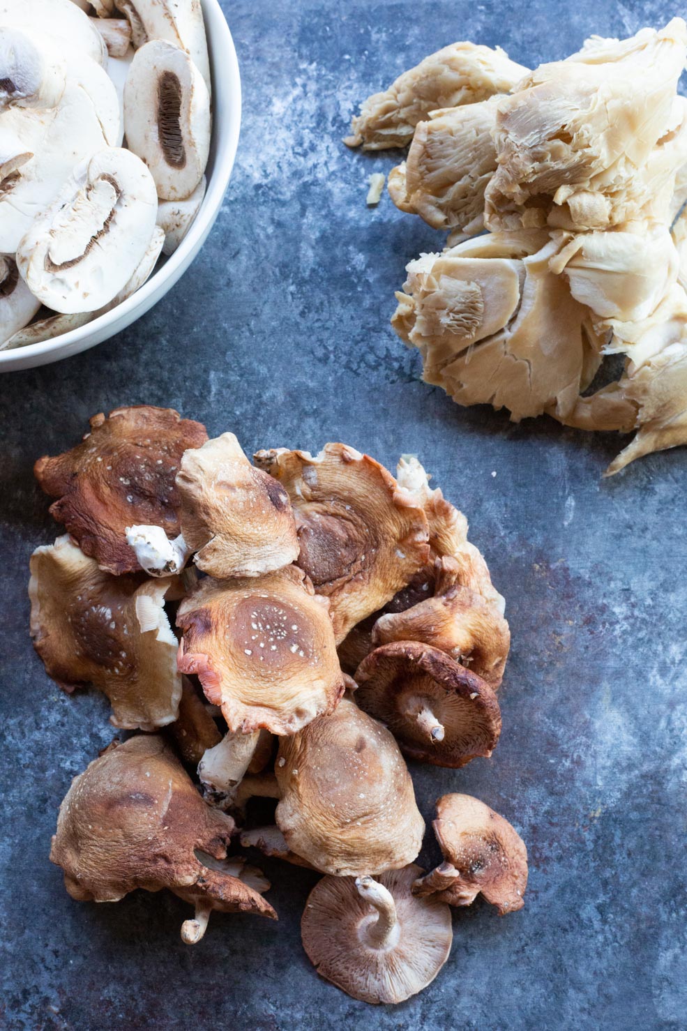 Shiitake, Oyster, and Button Mushrooms 