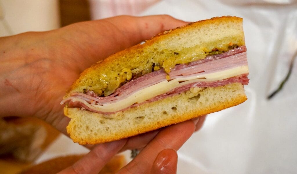 Central Grocery Muffuletta on the food tour of the French Quarter