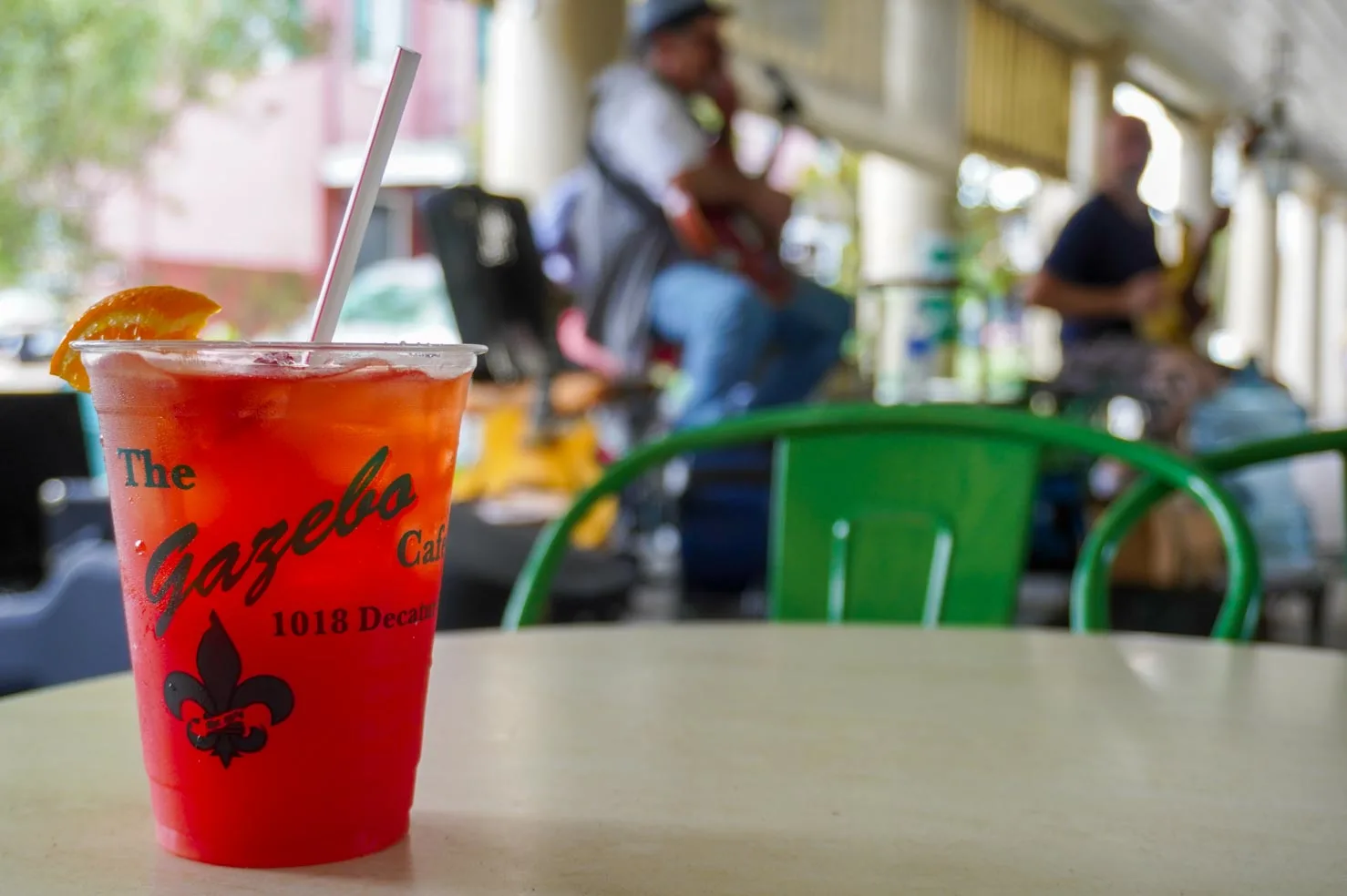 A bright red hurricane drink at the Gazebo Cafe in New Orleans 