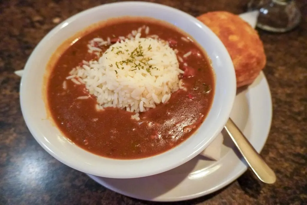 A bowl of seafood gumbo from Daisy Dukes Cafe in New Orleans