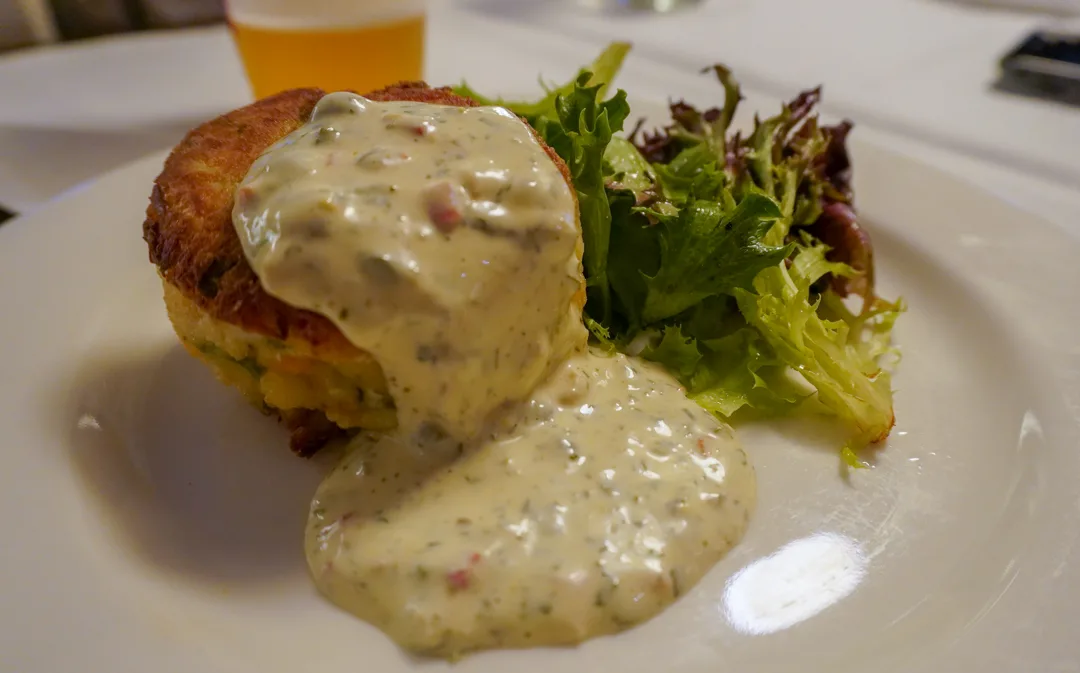 A delicious looking crab cake from Mr.B's Bistro in the French Quarter