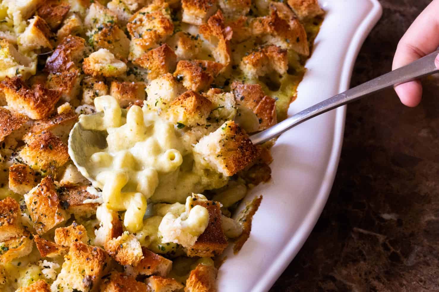 Poblano Mac and Cheese in a dish