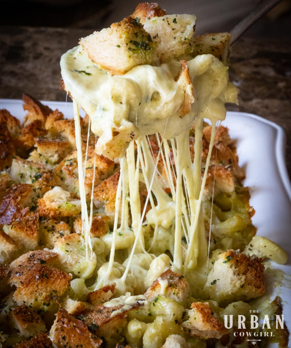 A cheesy spoonful of Roasted Poblano Mac and Cheese 