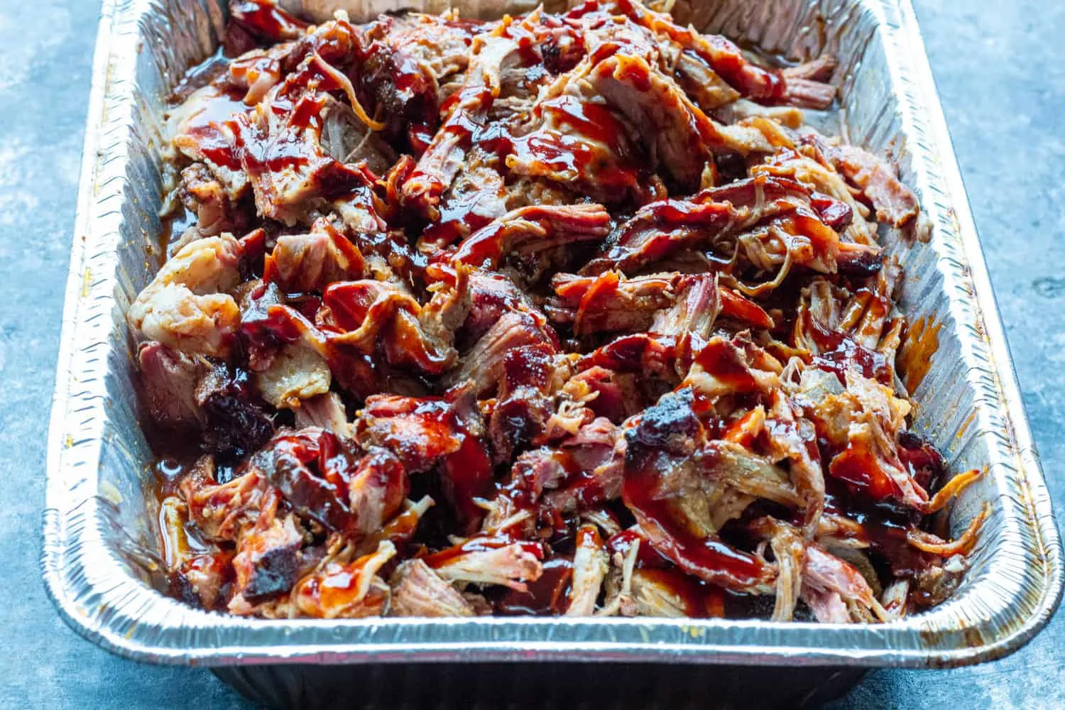 Pulled pork in a pan ready to be served