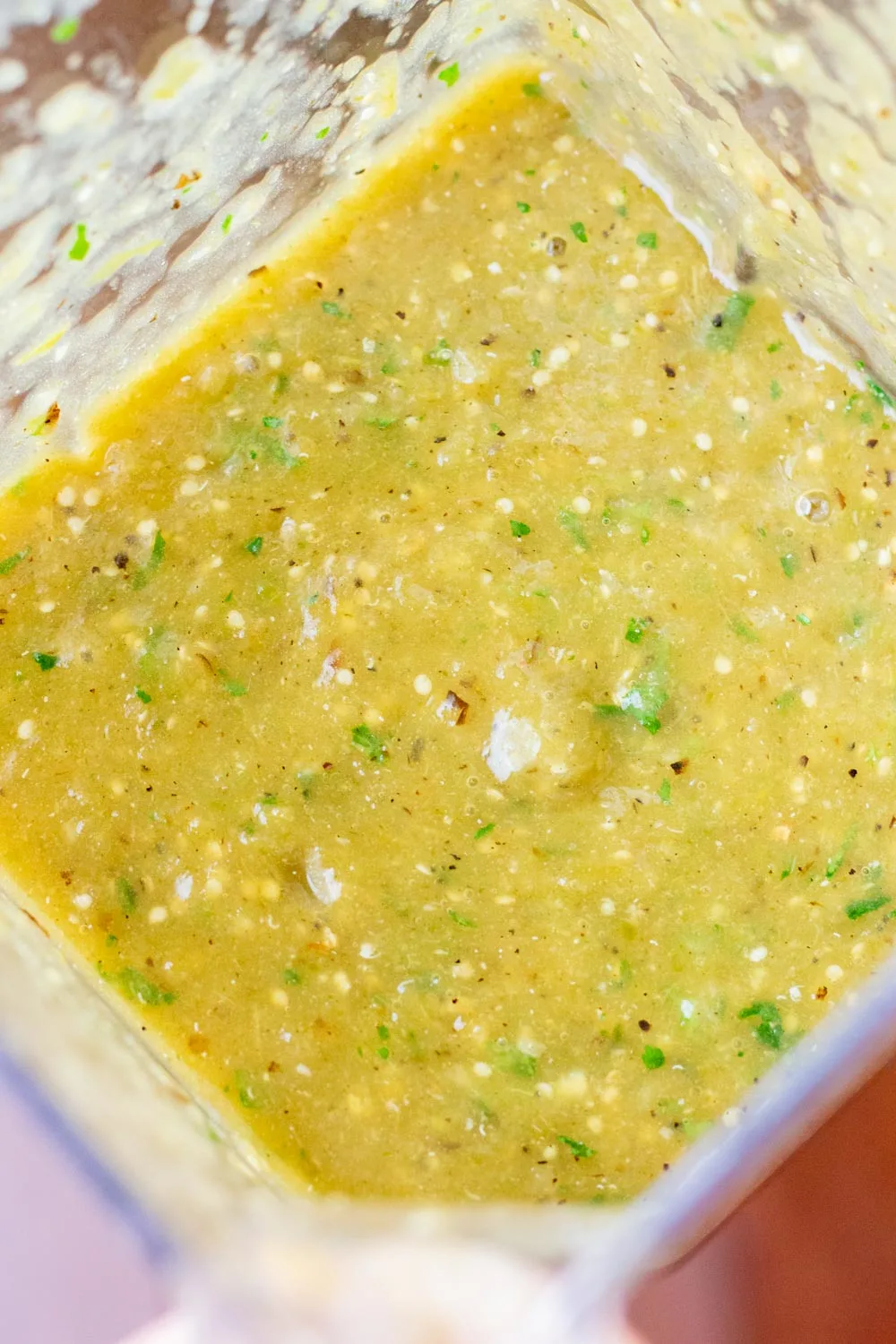 Freshly pureed green enchilada sauce made with tomatillos.