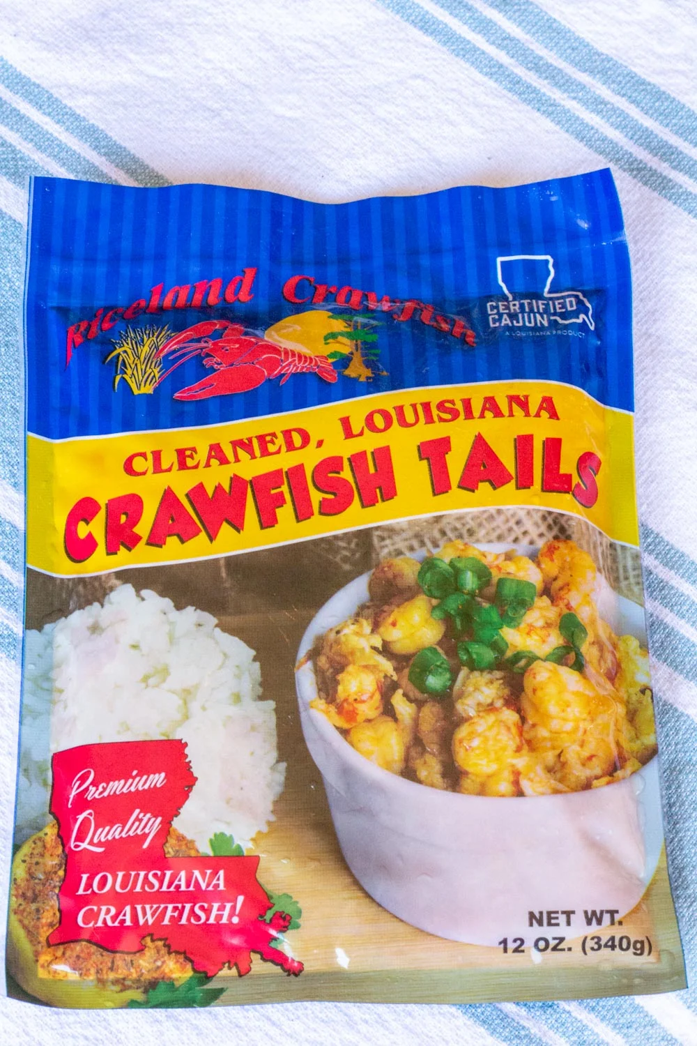 A bag of Louisiana crawfish tails, certified cajun.