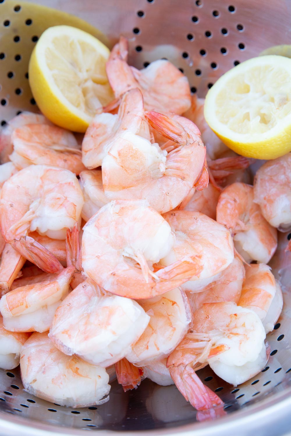 poached and cooled shrimp ready for a recipe