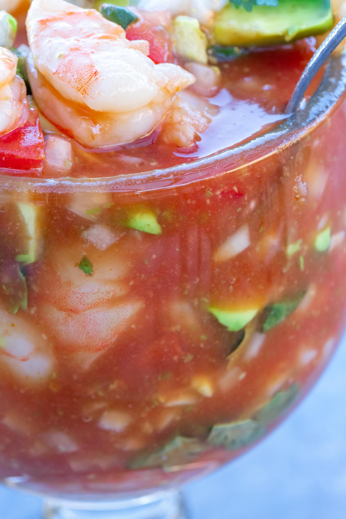 Mexican shrimp cocktail in a schooner glass