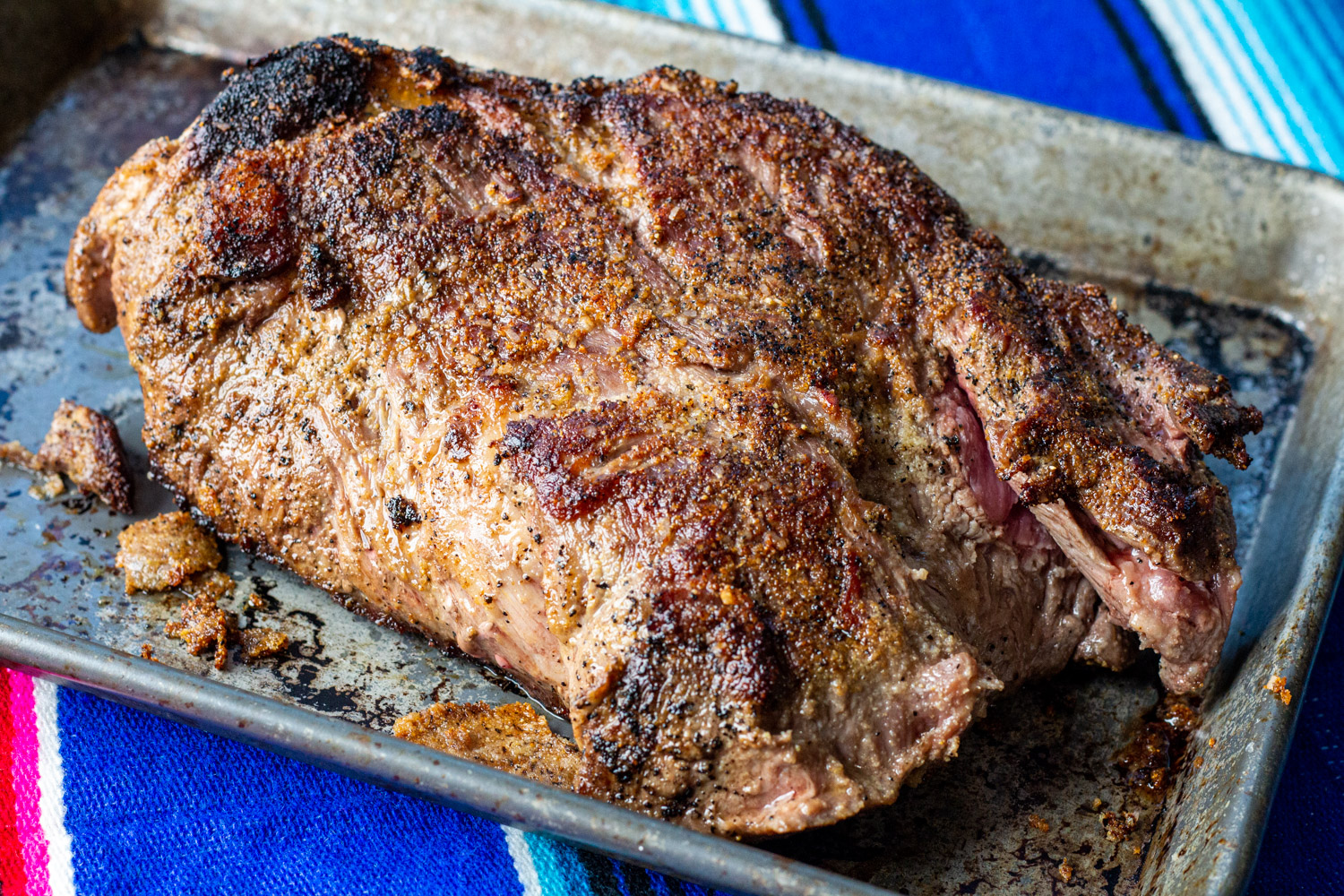 seared chuck roast on a pan