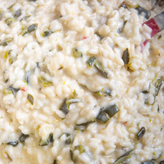 green chile risotto in a pan