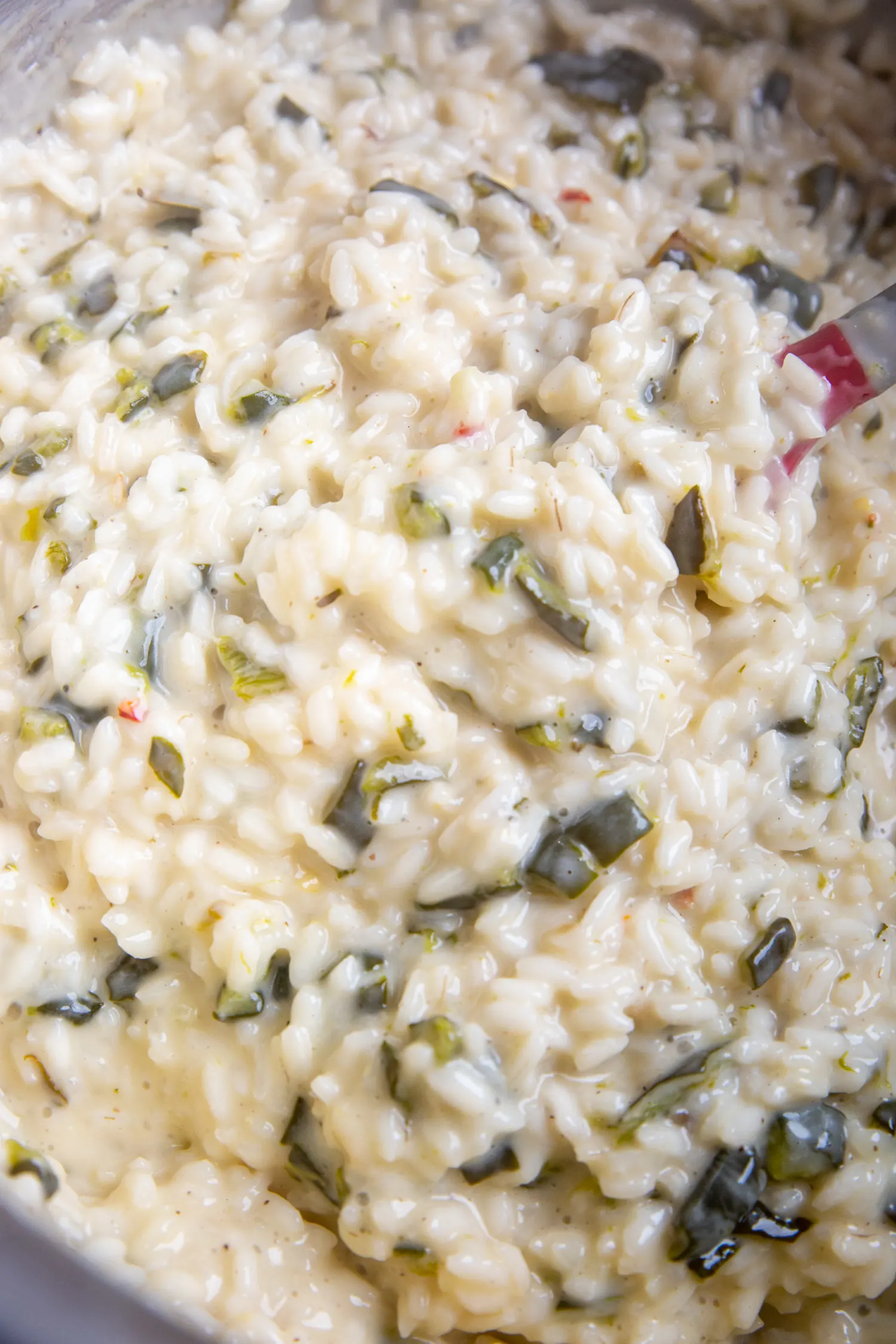green chile risotto in a pan