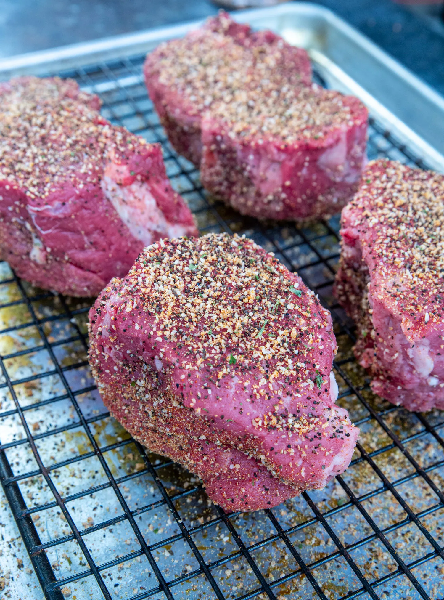 Filets prepped with steakhouse seasoning