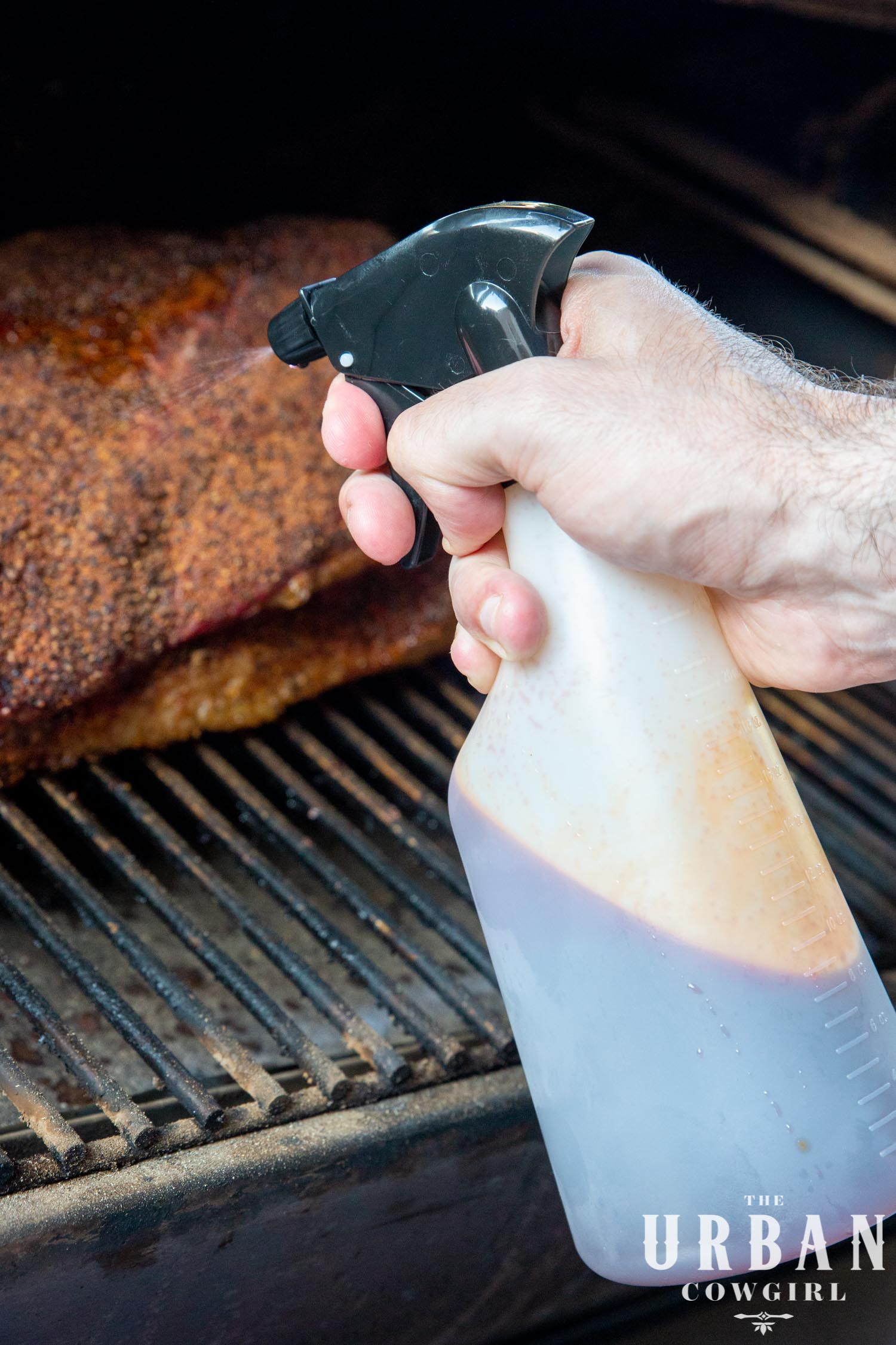 a close up of the final brisket spray bottle.