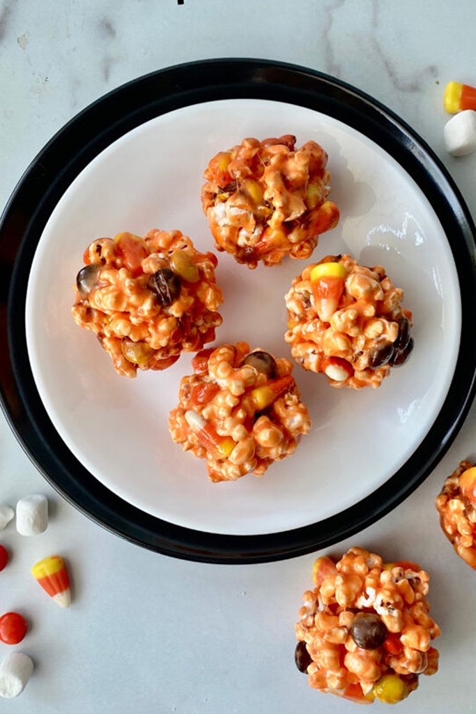 Orange balls of popcorn treats