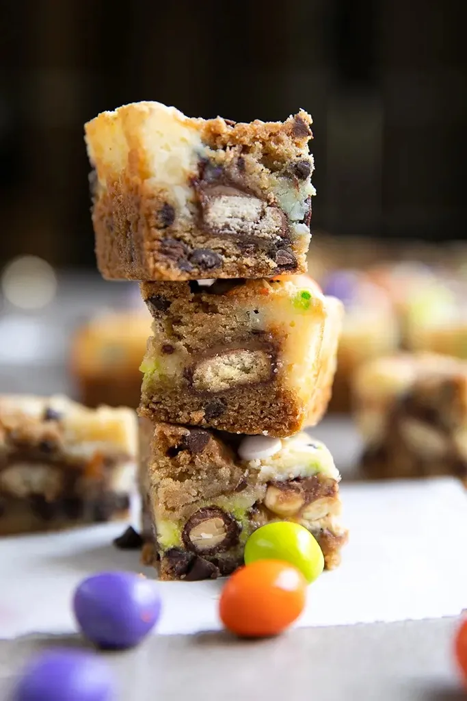 a cookie bar stacked together