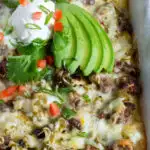 a full casserole dish of breakfast casserole with green chiles and cheese
