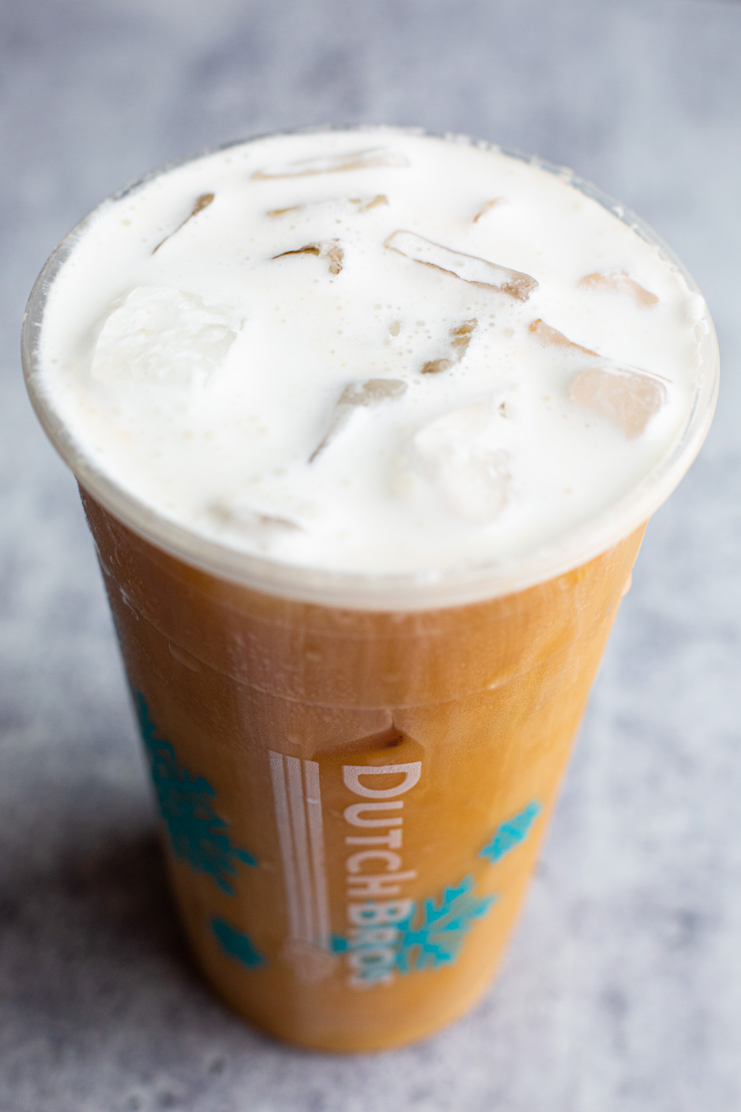 dutch bros coffee, photo of the top showing the creamy and fluffy soft top