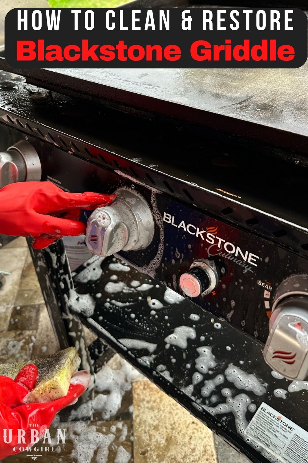 Blackstone Griddle being cleaned with soapy water.