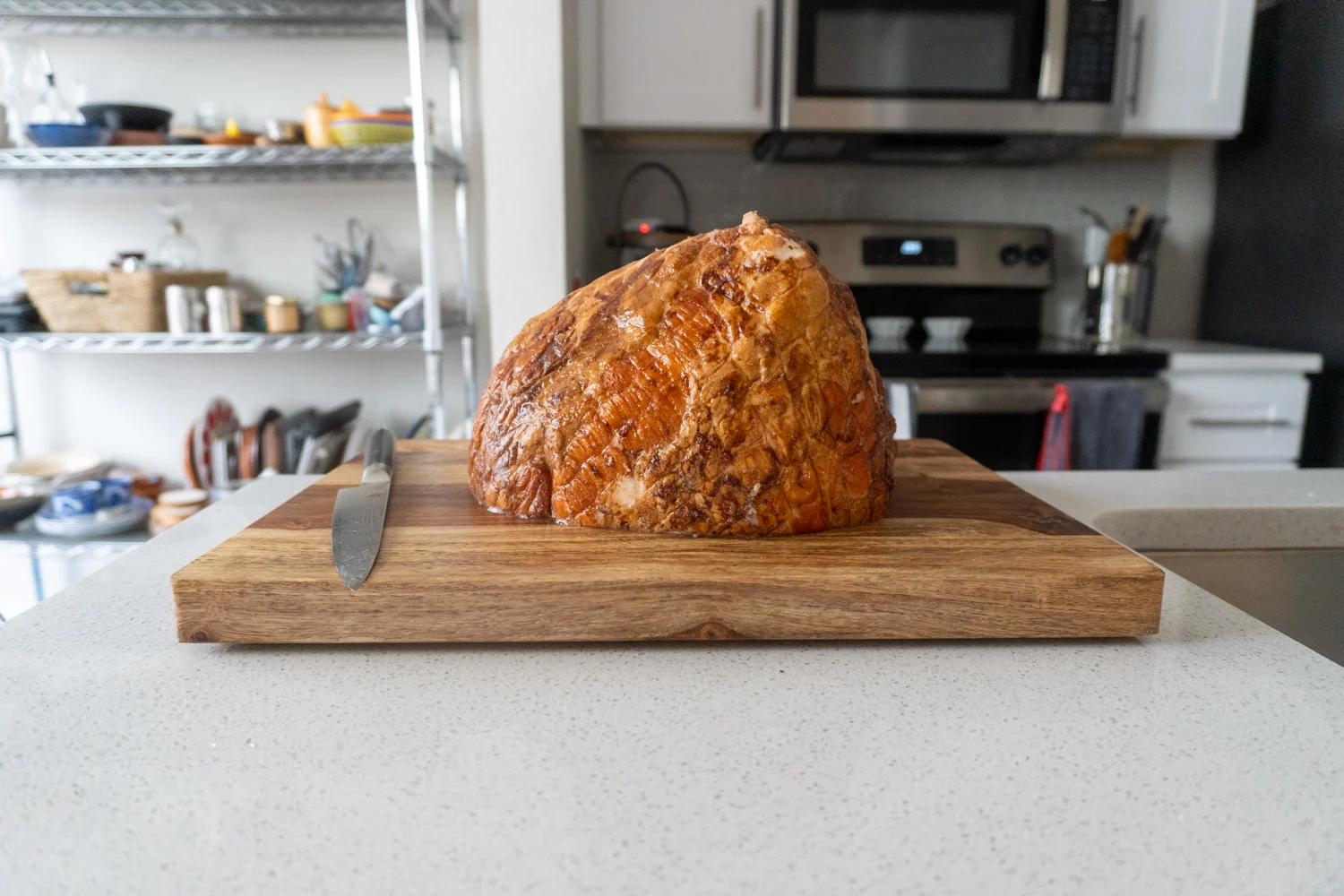 A ham on a cutting board