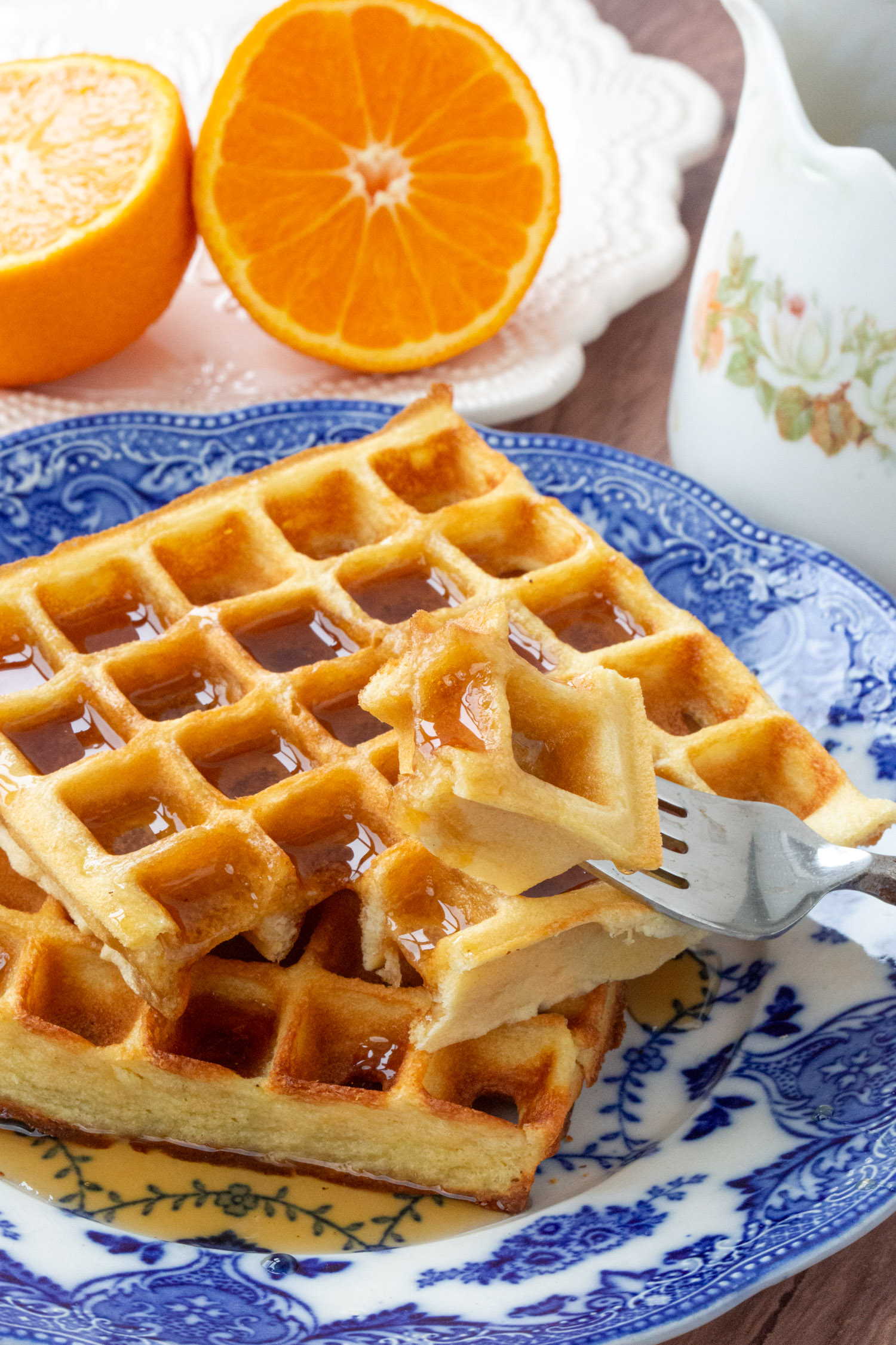 A low carb waffle with a bite cut out.