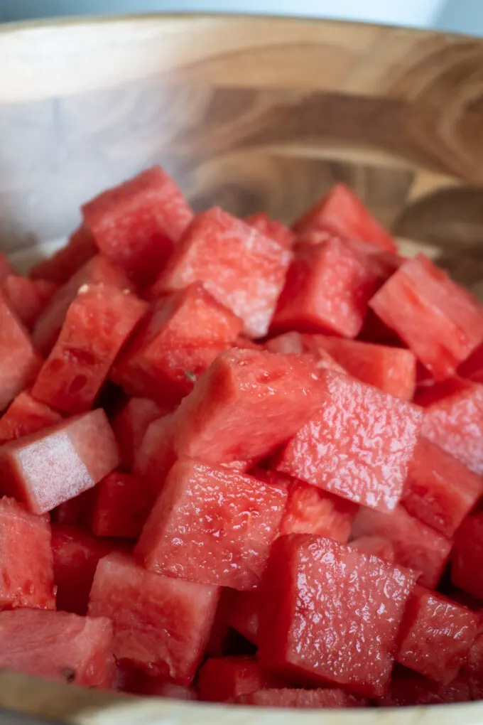 a bowl of cubed watermelon