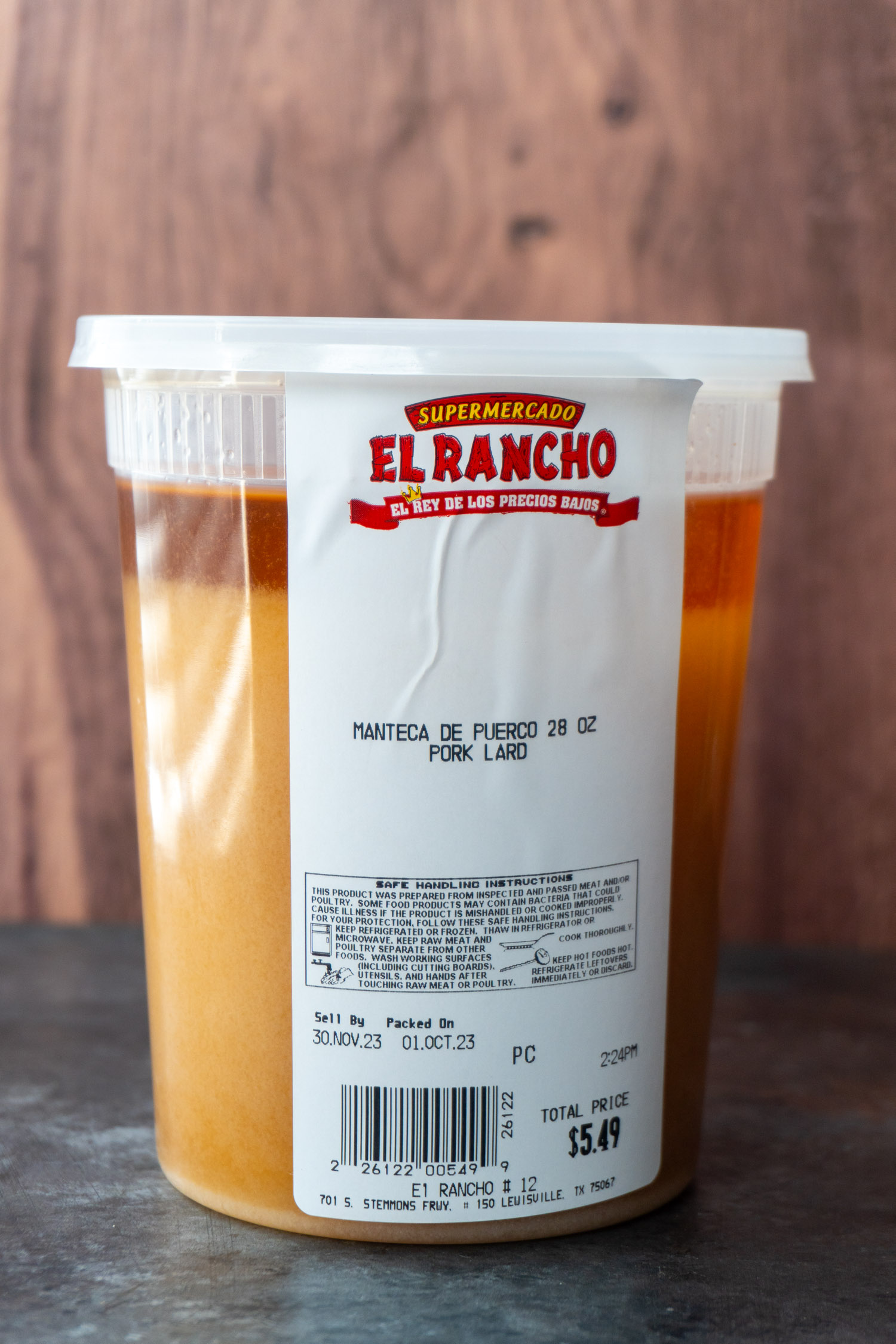 a container of pork lard from the butcher