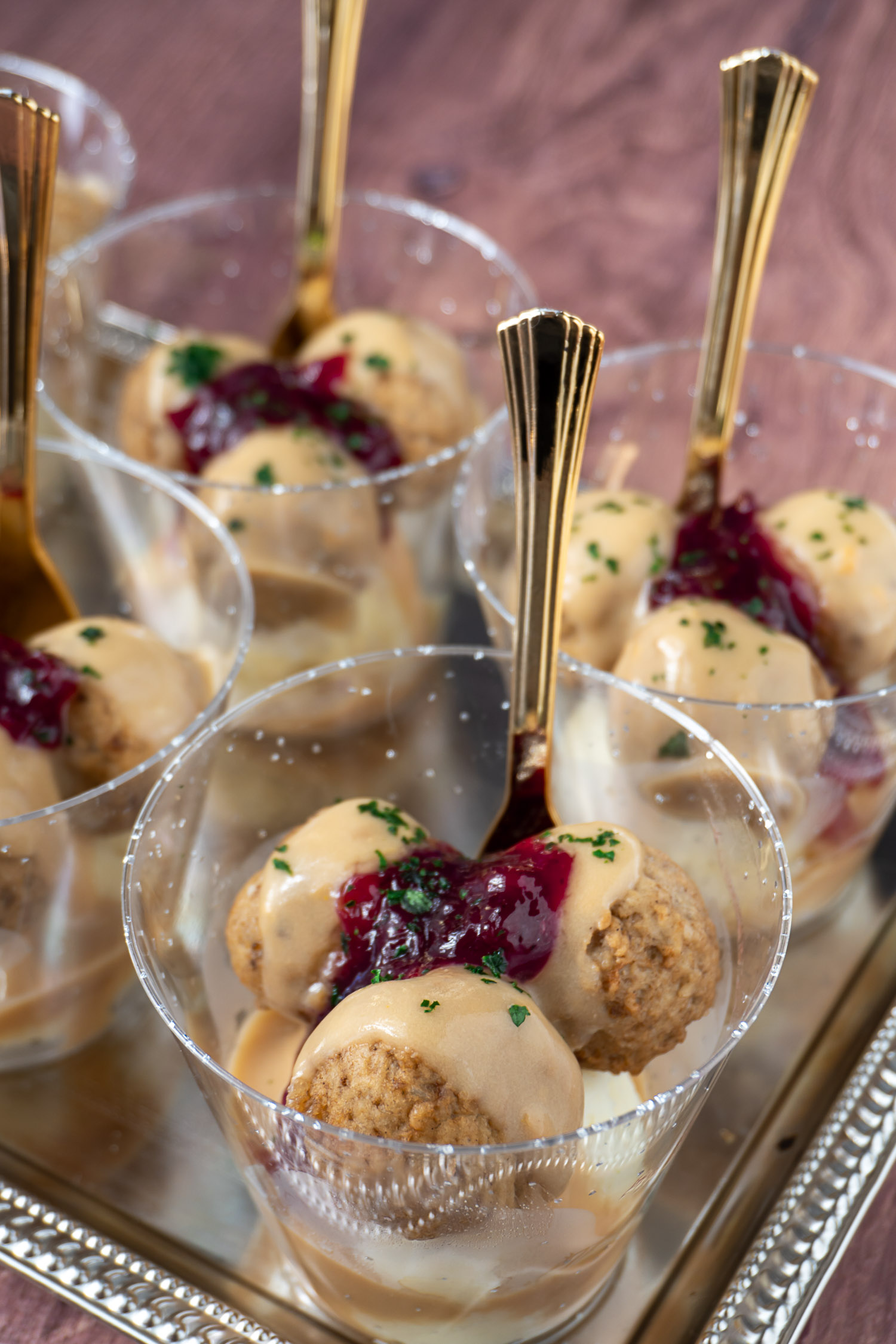 a silver tray of meatballs cups, a popular holiday appetizer recipe