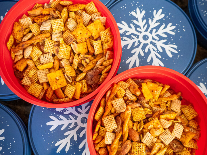 containers of chex mix brightly colored