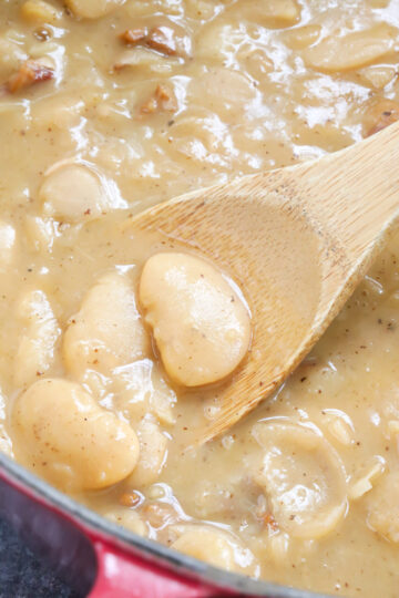 a dutch oven of delicious butter beans