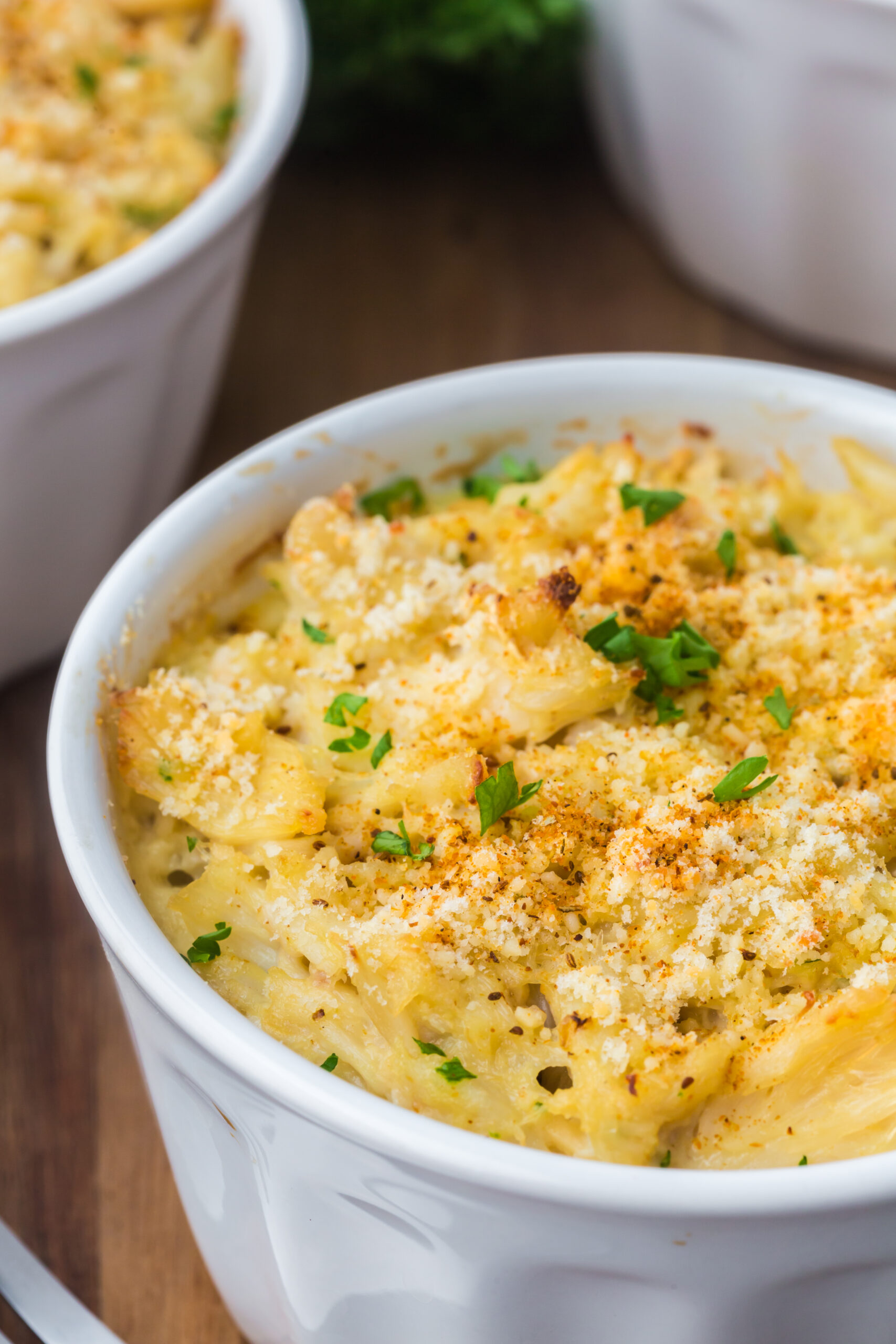 a baked ramekin of fresh golden-brown crab imperial