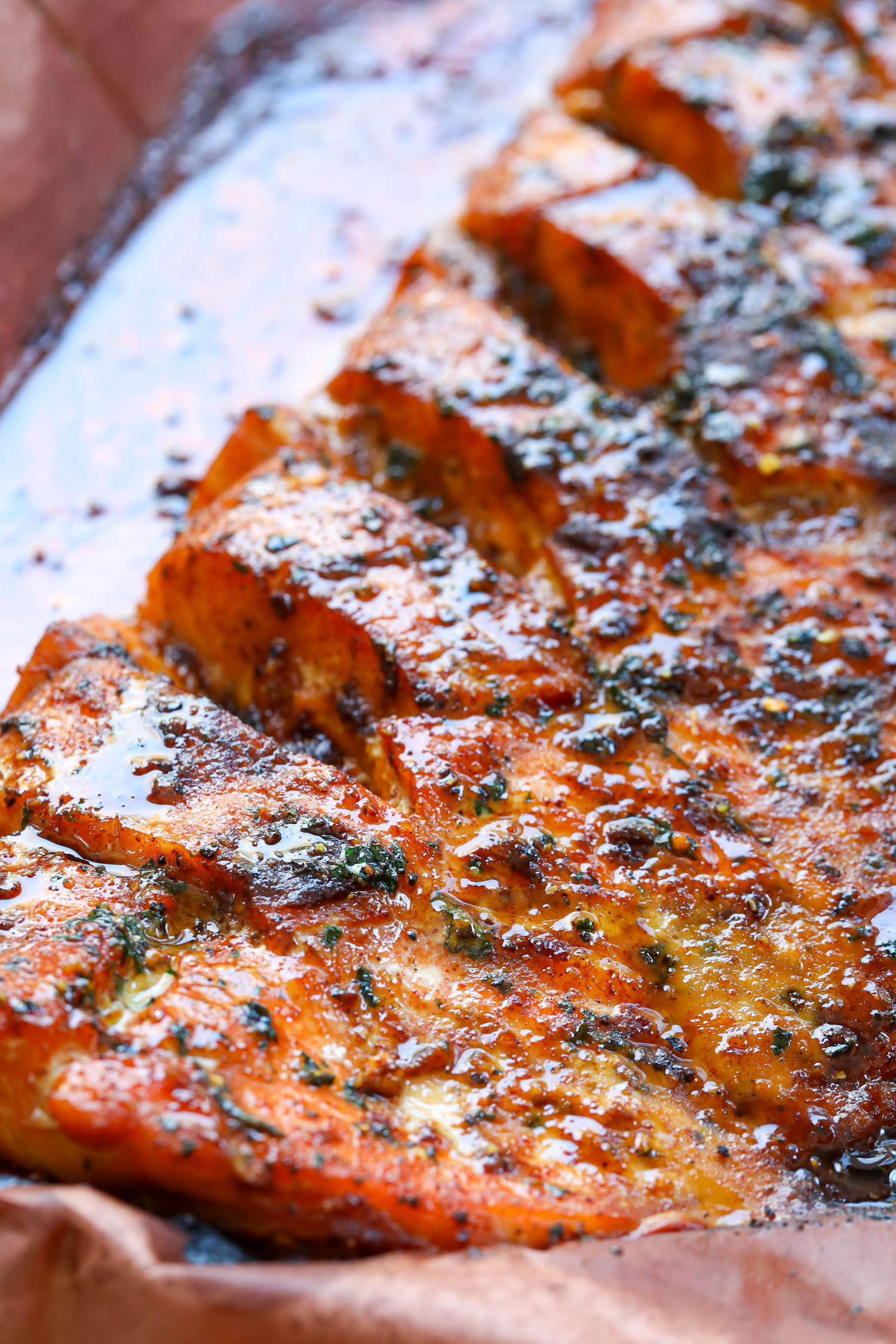 smoked salmon on butcher paper after smoking with apple wood
